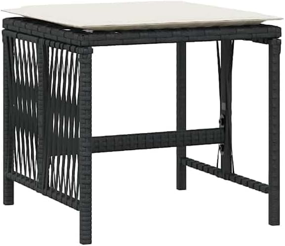 Set of 4 Poly Rattan Outdoor Stools with Removable Cushions, Black and Cream Patio Stool Set, Powder-Coated Steel Frame, 242.5 lbs Capacity for Adults