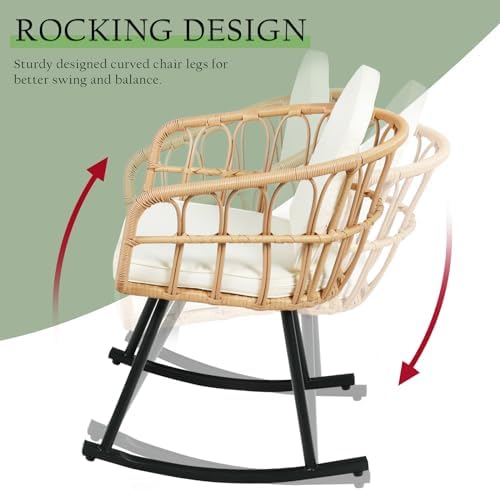 Vikiullf 3 Pieces Rocking Chairs Set - Outdoor Wicker Rattan Rocking Chairs with Thickened Cushions, Boho Patio Furniture, Patio Conversation Bistro Sets, for Balcony Garden Porch Living Room