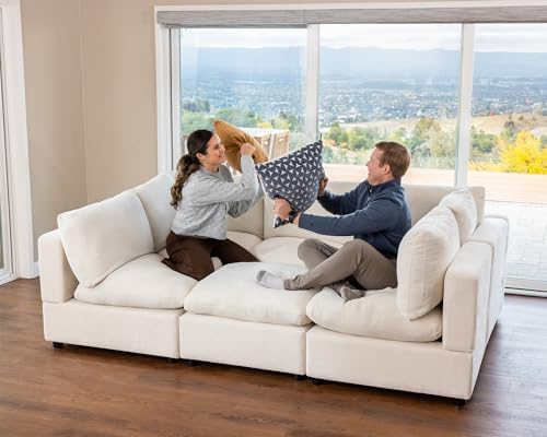 VANOMi Large Modular Sectional Sofa Bed, Comfy Couch Sleeper Ottoman, Beige | Convertible,Washable,Removable Cover,Modern,Comfortable