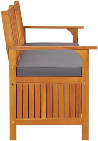67 Inch Outdoor Storage Bench with Cushion, Solid Acacia Wood Black and Brown Patio Seat for Three, Modern Garden Storage Box for Cushions and Tools