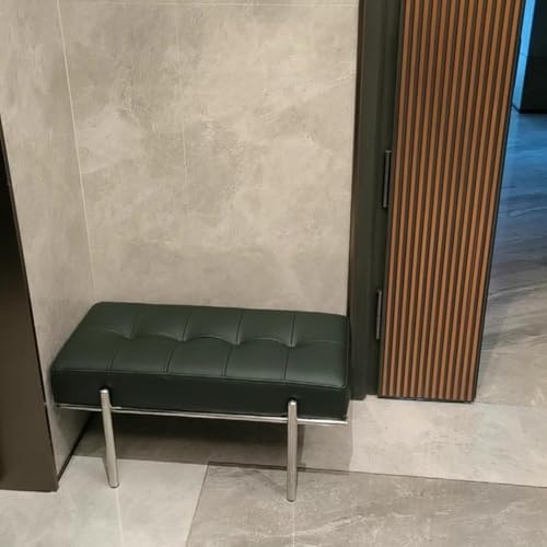 Etlegor Faux Leather Entryway Bench, Minimalist Bed-end Bench with Stainless Steel Legs for Entry, Hallway, Living Room, Bedroom, Walk-in Closet(Green,100x44.5x40cm)