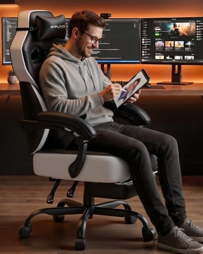 GTPLAYER Big & Tall Gaming Chair, Wide Seat with Footrest, Jet Black | Ergonomic High Back Computer Desk Chair for Adults, Comfort Padded Seat with Lumbar Support Armrests Recliner for Office/Home