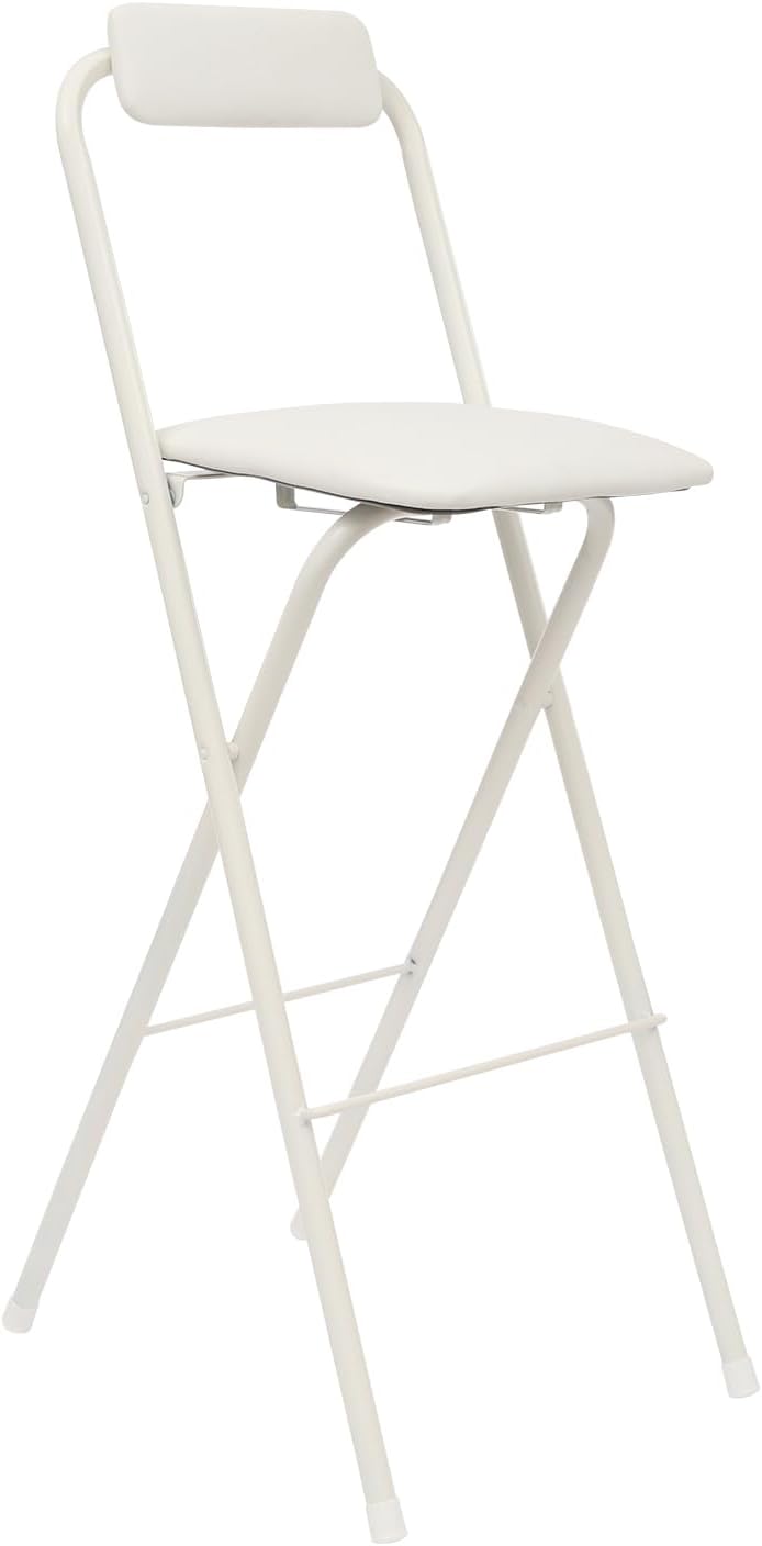 Folding Bar Stool with Backrest,Cushioned Padded Folding Stool,Fashion Bar Stools Set,Folding Counter Height Chairs for Kitchens, Cafes, Milk Tea Dessert Shops (1, White 29.53inch Seat Height)