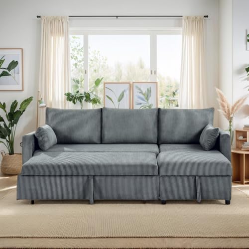 Ball & Cast 86" Sectional Sleeper Sofa Bed Pull Out Couches for Living Room | L Shaped Convertible Pull Out Sofa Bed with Reversible Storage Chaise and Side Pocket, 3-Seat Sofa for Small Space Apartment