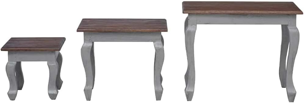 Nesting Table Set 3 Pieces Solid Mahogany Wood | Handmade Vintage Style, Antique Look, Space Saving, Unique Color Variation
