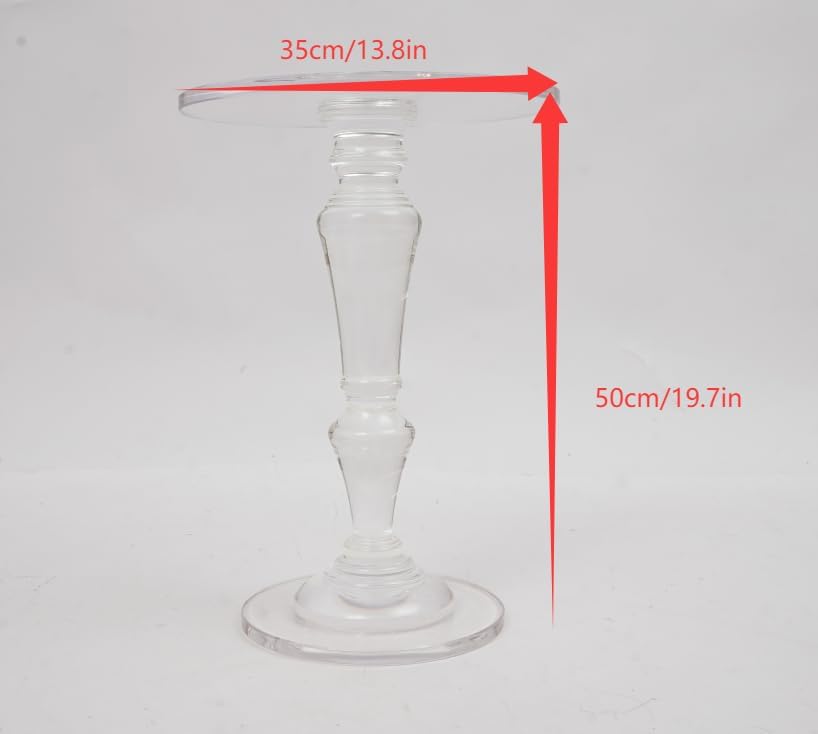 Furniture Acrylic Side Table,Clear Small Round Side/End Tables with Support Rod for Use in Living Rooms,Bedrooms,Offices,Study Rooms,Waiting Areas（13.8in*19.7in