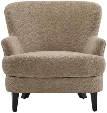 Christopher Knight Home Winnie Accent Chair and Ottoman Set, Living Room/Bedroom Wooden Comfy Reading Chair with Footrest Stool, Boucle Upholstered Wingback Single Sofa, Brown