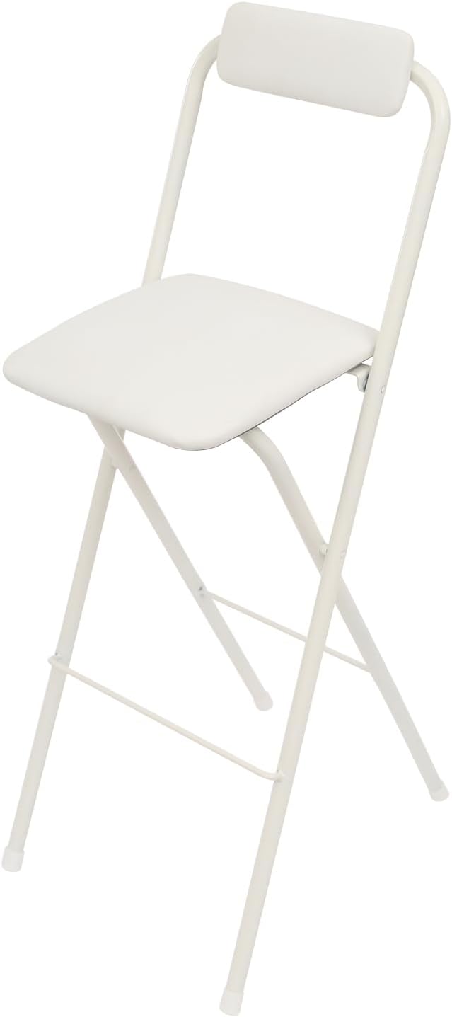 Folding Bar Stool with Back, 1 Pcs 30 Inch Tall Foldable Stool Chair Portable High Folding Bar Chair Counter Height Seat Leather Padded for Kitchen Shop Cafe Dining Room (30 Inch Tall White)