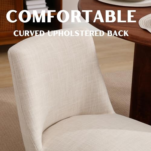 RIVOVA Upholstered Dining Chairs Set of 6, Modern Wooden Dining Room Chair Linen Fabric Kitchen Chairs Farmhouse Dinner Chair with Black Hardwood Frame, Beige