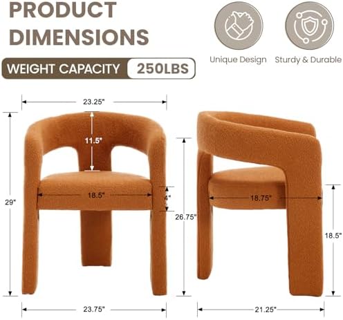 HNY Modern Sherpa Barrel Single Dining Chair, Orange | Upholstered Accent Armchair With 18.5" Wide Seat No Assembly Required For Living Room Bedroom Vanity Small Spaces
