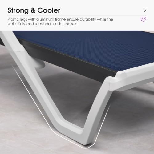 PURPLE LEAF Lounge Chair Outdoor Set of 2 w/Armrest for Poolside Navy Blue | Quick & Easy Assembly, Quick-dry Mesh Keeps You Cool, UV-proof Weave Keeps Color Vivid, Rustproof Frame Lasts Years