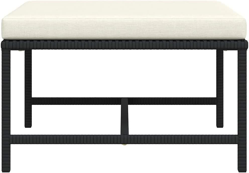 vidaXL Black Poly Rattan Sectional Footrest with Cream White Cushions - Versatile Outdoor Furniture - Steel Frame - Weather-Resistant Material