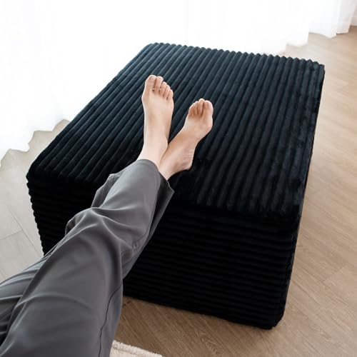37.4" Plush Corduroy Ottoman, Upholstered Cloud Ottoman for Couch in a Box, Modular Sectional Couches for Living Room, Compressed Memory Foam, No Assembly Require, Black