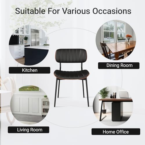 Modern Dining Chairs Set of 4,Upholstered PU Leather Kitchen Chairs,Black