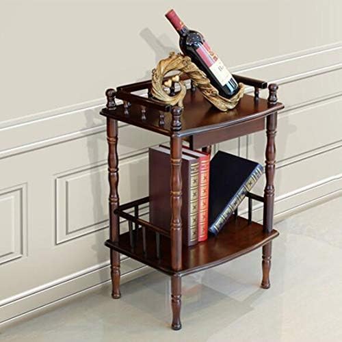 Telephone Table, European Side Table,Solid Wood Sofa Side Table, Casual Small Coffee Table,Plant Stand/Telephone Stand,2-Story Bedside Table with Drawe(Brown-18.11 * 14.17 * 26.77in