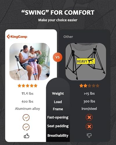 KingCamp Hammock Chair with Footrest, Heavy Duty Swinging Chairs 400lbs | Folding Hammock Camping Chair, Oversized Rocking Chair with Cup Holder, Portable Camp Chairs for Outdoor Beach Lawn RV Sports