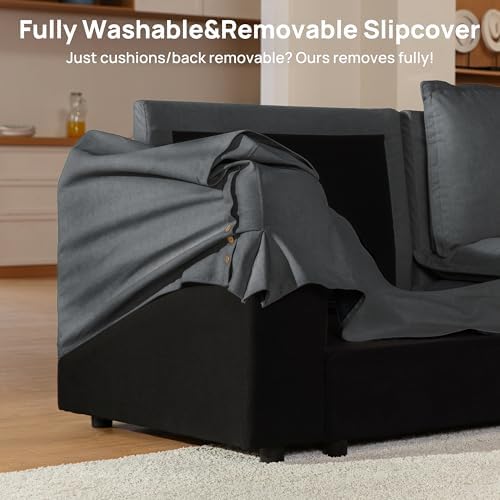 162" Washable Oversized Modular Sectional Sofa Couches for Living Room,Grey | Waterproof Performance Fabric, Cloud Couch Sectional with Fully Removable Cover, 4-Seater with 2 Storage Ottoman, U-Shaped