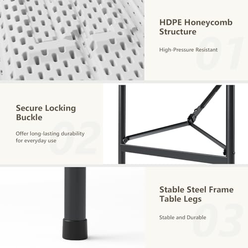 4ft Folding Table 2 Pack, Heavy Duty Plastic Card Table with Foldable Steel Legs, Metal Frame Support up to 400 lb, Portable for Indoor, Outdoor, Picnic, Camping, Dining, Party, White