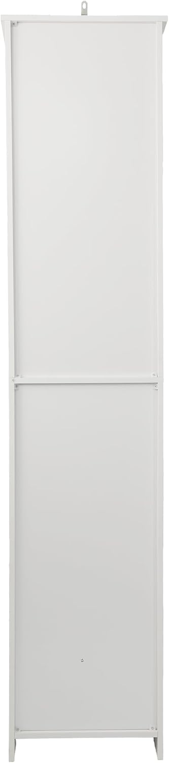 64" Tall Bathroom Cabinet, White Floor Standing Storage | Narrow unit with adjustable shelves & louvered doors, ideal for bathroom, laundry room, maximizing vertical space.