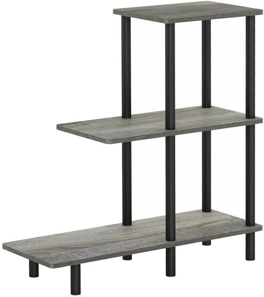 Pemberly Row Turn-N-Tube 3-Tier Engineered Wood Sofa Side Table, 32.64 in Tall, French Oak Gray Finish, Modern Design, Sturdy Storage Shelves, Rounded Corners, Living Room or Office Use
