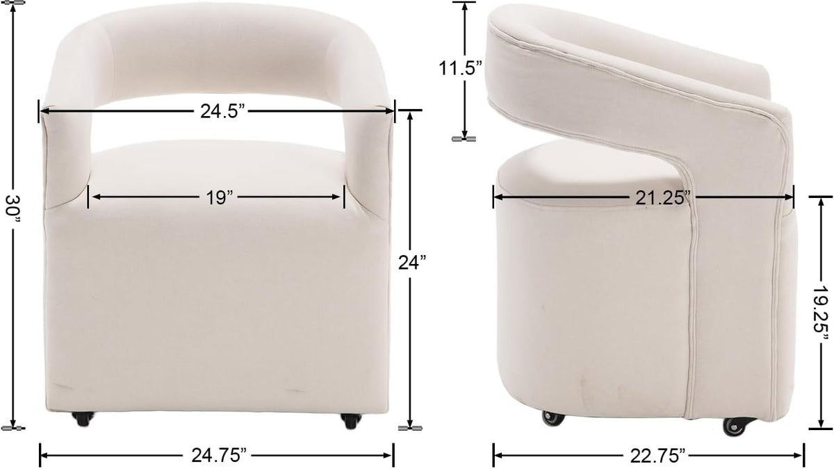 DUOMAY Modern Upholstered Dining Chairs with Swivel Casters - Set of 4 - Contemporary Linen Barrel Back Accent Side Chair Desk Chair for Dining Room Living Room Kitchen, Beige