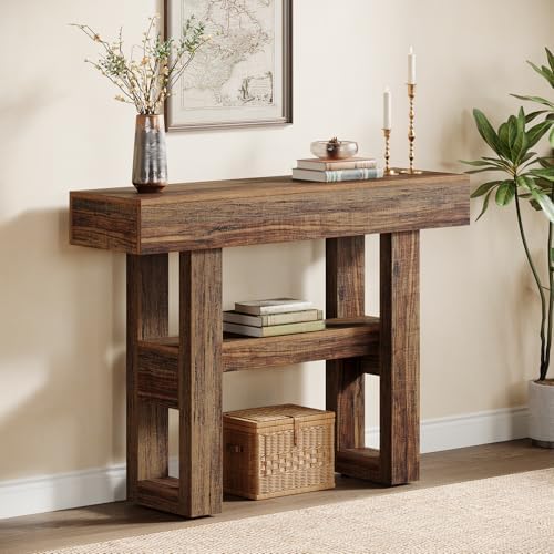 Tribesigns 41.34" Farmhouse Console Table, Sofa Table Behind The Couch | 2-Tier Narrow Entryway Furniture with Storage Shelves for Hallway Foyer Living Room, Easy Assembly, Rustic Brown
