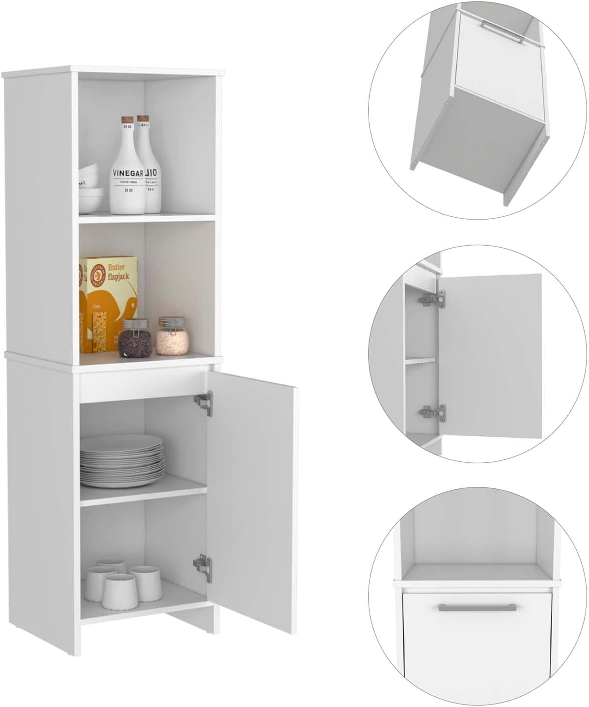 FM FURNITURE White Pantry Cabinet with Adjustable Shelves, Manufactured Wood, Tall Kitchen Pantry Storage Cabinet with Door