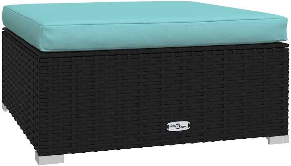 Modular Garden Footrest, Outdoor Patio Rattan Ottoman with Removable Cushion, Square Wicker Foot Stool for Backyard, Balcony, Poolside, 27.6 x 27.6 x 11.8 Inches, Black