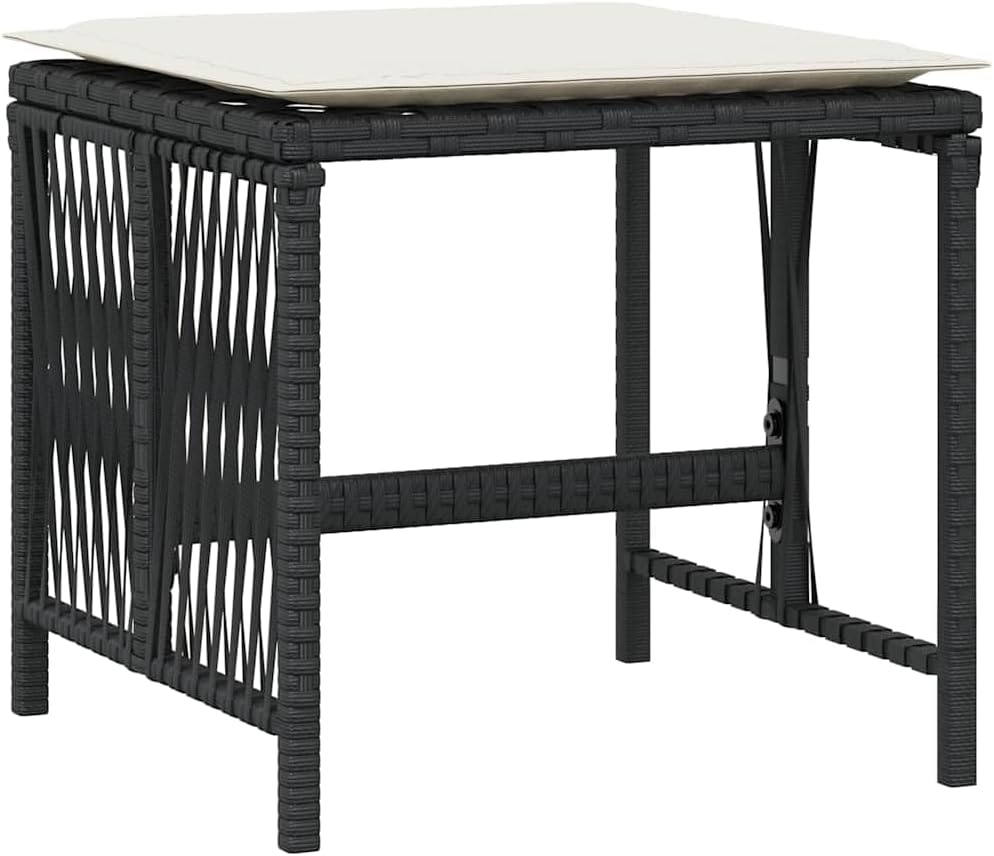 Poly Rattan Garden Stool Set of 4 Black Cream