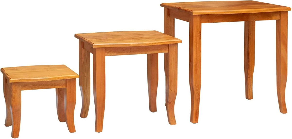 Nesting Side Tables 3 pcs Solid Mahogany Wood | Space Saving Design, Natural Wood Grain, Versatile Accent Tables for Living Room
