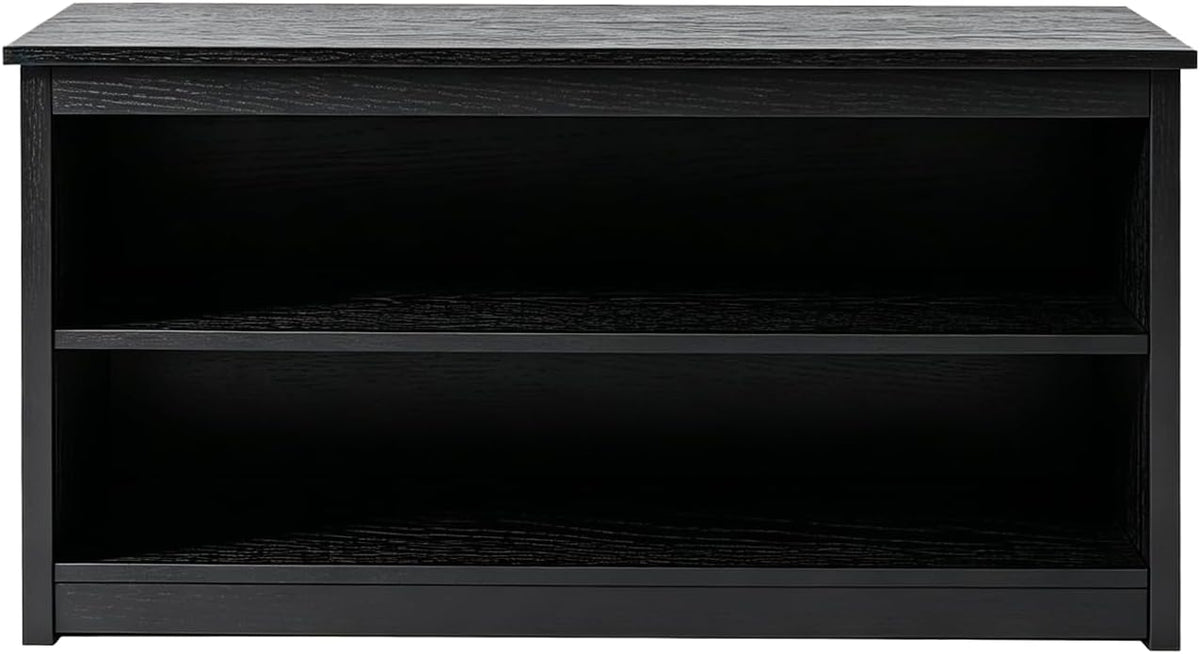 Farmhouse Storage Bench with 2-Tier Open Shelf, Shoe Bench with Cushion for Entryway, Mudroom, Hallway, Living Room & Bedroom Organization, Black