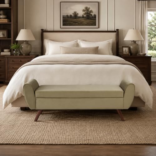 HomePop 60" Modern Storage Bench with Wood Legs - Light Sage Green Velvet