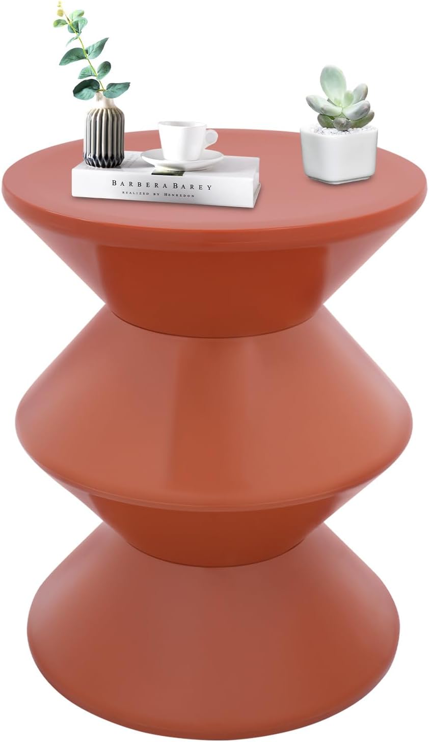 Round Side Table,Modern Hourglass Shaped Accent Stool, Minimalist Sofa Side Table Round Small Coffee End Table for Living Rooms, Bedrooms,Offices (Orange)