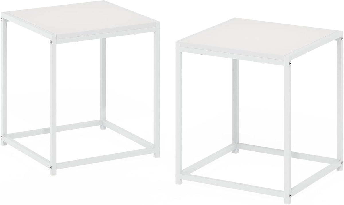 Furinno CAMNUS Side Table Set of 2, Metal Frame End Table, Night Stand, Bedside Table, Easy Assembly, for Living Room, Bedroom, White
