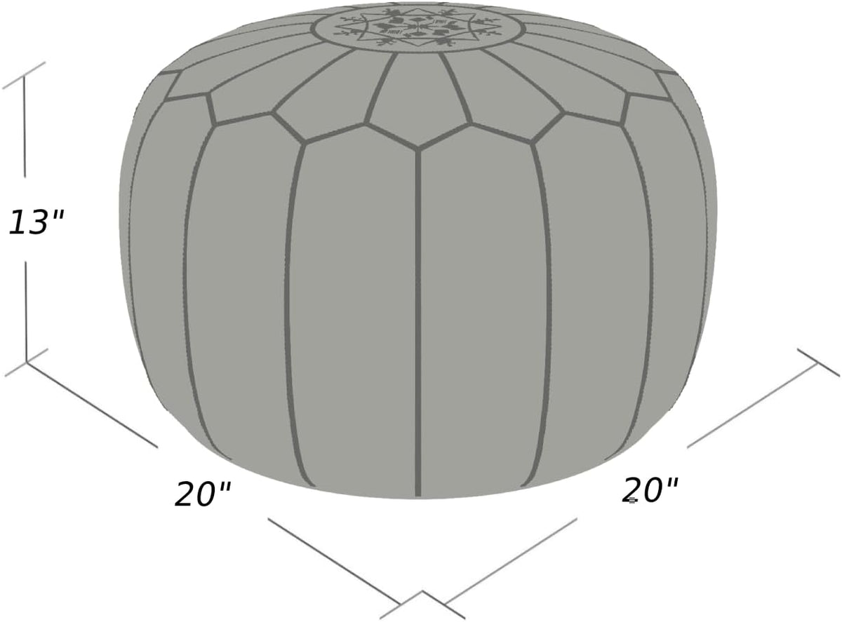 Stuffed Round Design Moroccan Leather Pouf Ottoman, Handmade, Pre-Filled, 100% Genuine Leather, 13” Height x 20” Diameter, Footstool & Living Room Décor (Dark Blue)