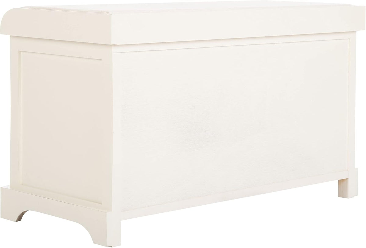 SAFAVIEH Furniture - Freddy 2-Basket Storage Bench - Vintage White - Solid Wood - Coastal Basket Storage Design - Ideal for Entryway, Living Room, Hallway, 18" Seat Height - Fully Assembled (AMH5736D)