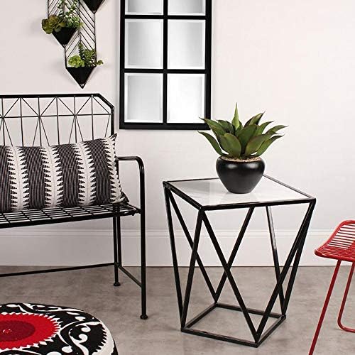 Telephone Table, Modern Living Room Marble Square Coffee Table,Metal Industry Side Table,Telephone Table,21.65 Inch Tall,Gold,Black (Black-17.71 * 17.71 * 21.65in