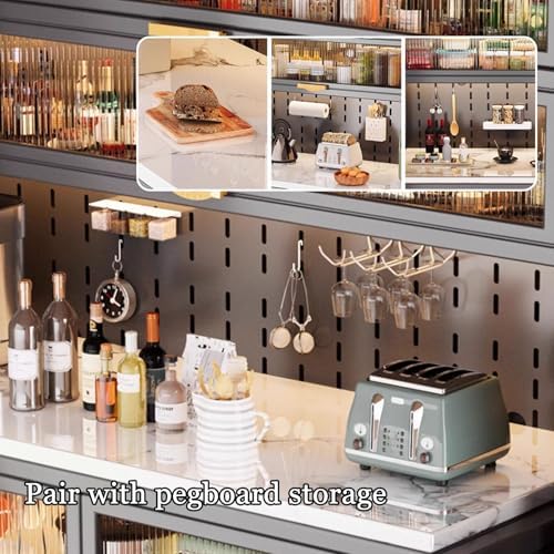 JKGHK Kitchen Pantry Storage Cabinet, Kitchens Baker's Rack with Acrylic Cabinet Door, Buffet Cabinets On Wheels with Pegboard, for Garage Pantry Home Spices(White,47x69in)