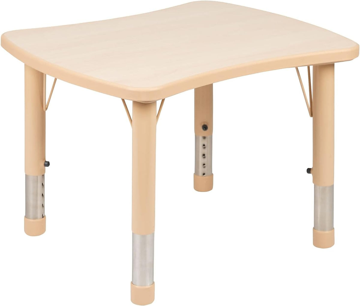 Flash Furniture 26.5x21.75 in Activity Table with 4 Chairs, Natural | Adjustable Height Table, Plastic, Durable Construction, Commercial Use