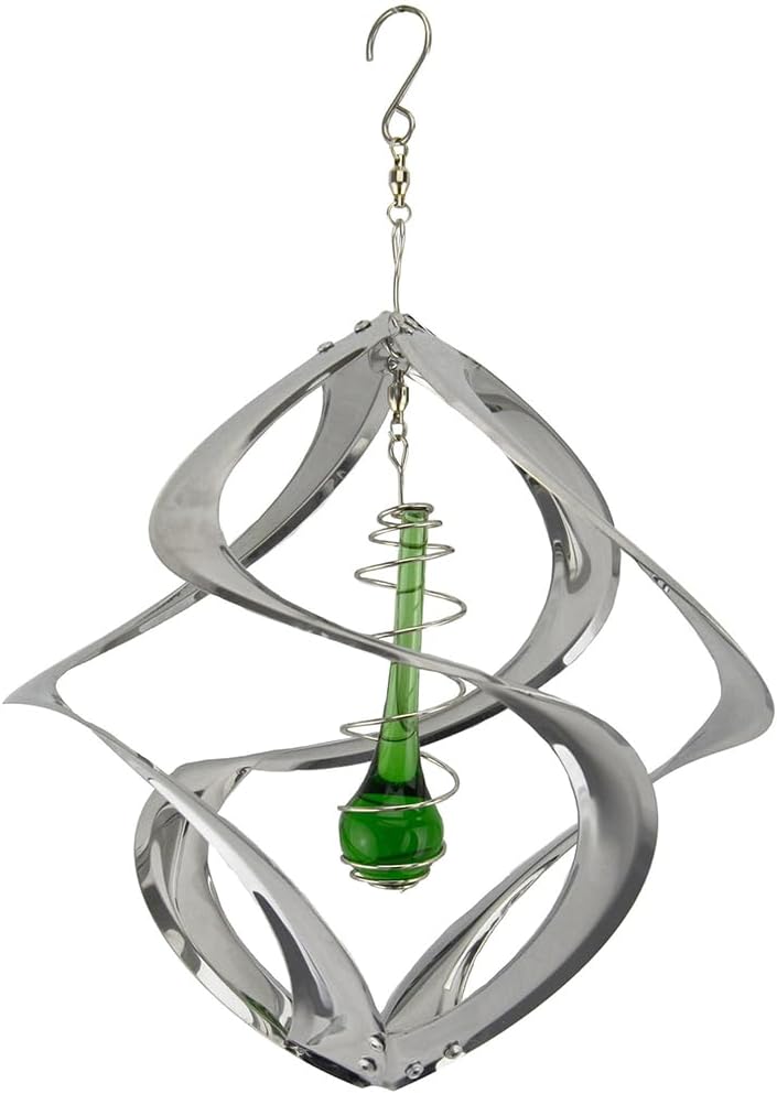Red Carpet Studios The Original Helix Cosmix Wind Spinner Indoor/Outdoor 3-Dimensonal Garden Décor, 11-Inch, Chrome - Teardrop