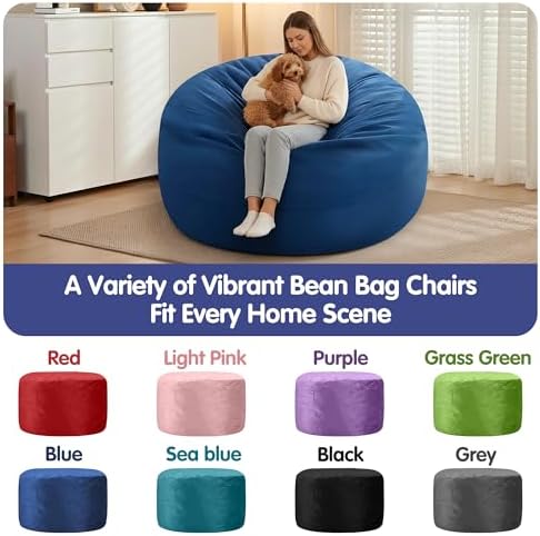 3FT Adult Bean Bag Chair, 3'Comfy Bean Bags, Big BeanBag Chairs | Bean Bag Chairs for Adults with Memory Foam Filled, Washable Cover,Lazy Sofa for Gamming Room,Living Room & Bedroom,Blue