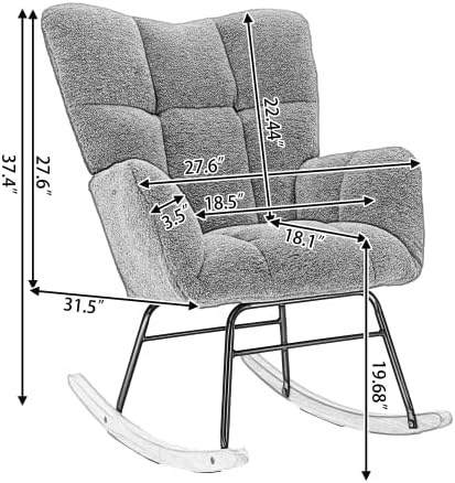 Rocking Chair, Upholstered Teddy Fabric Glider Chairs, Lounge Accent Armchair with Thick Cushion and High Backrest, Accent Rocking Chair for Bedroom, Living Room, Ivory