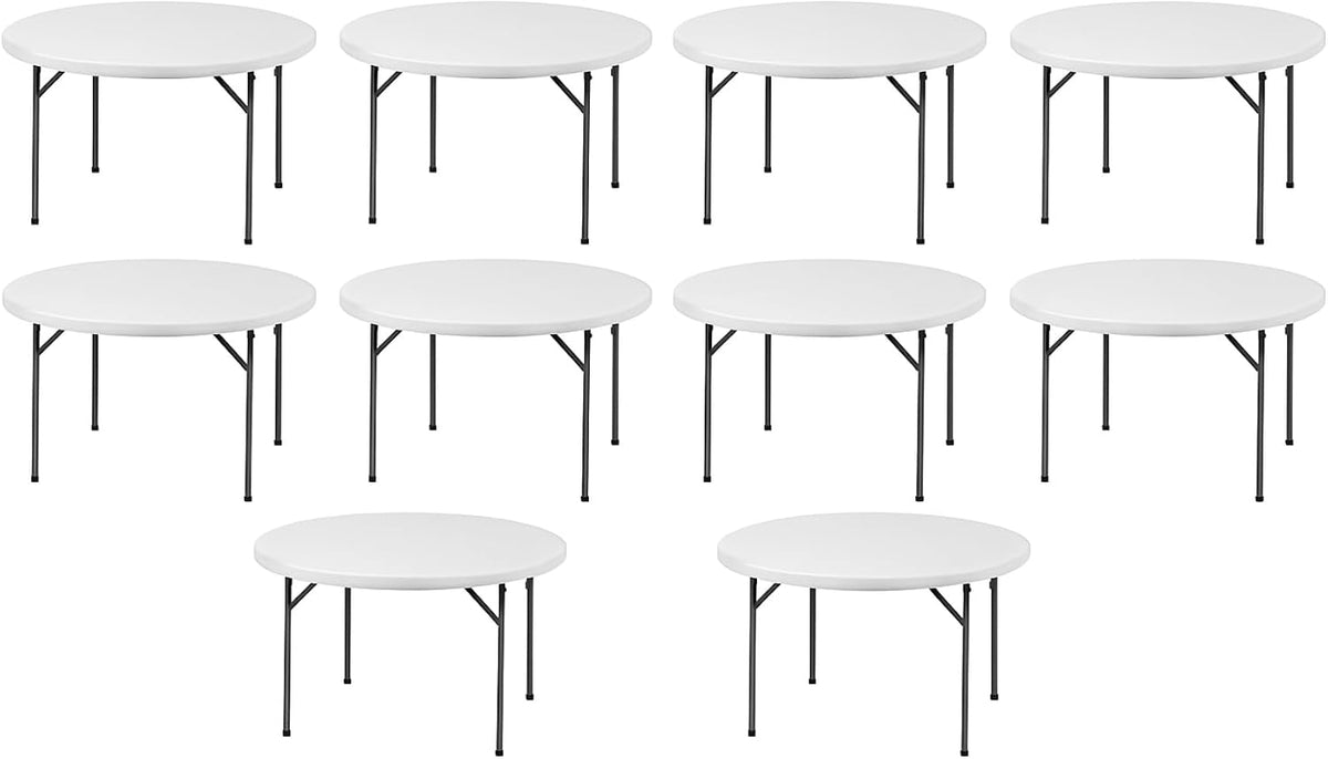 (10 Pack) 72 Inch Round Folding Table – Durable Plastic, Commercial Strength – Ideal for Events, Parties, Banquets