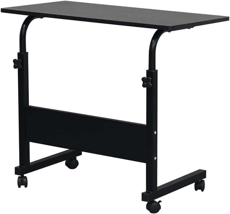 Side Table,Computer Desk with Wheels,Height Adjustable Rolling Potable Laptop Cart,C-Shaped Bed Couch End Tables with Baffle for Livingroom Bedroom (L)