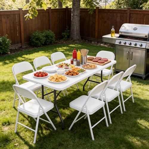 Folding Table 2 Pack, 6 FT Foldable Plastic Table with Carrying Handle, Heavy Duty Portable Fold-in-Half Utility Table for Party, Camping, Banquet, Craft, Wedding, Indoor & Outdoor Use