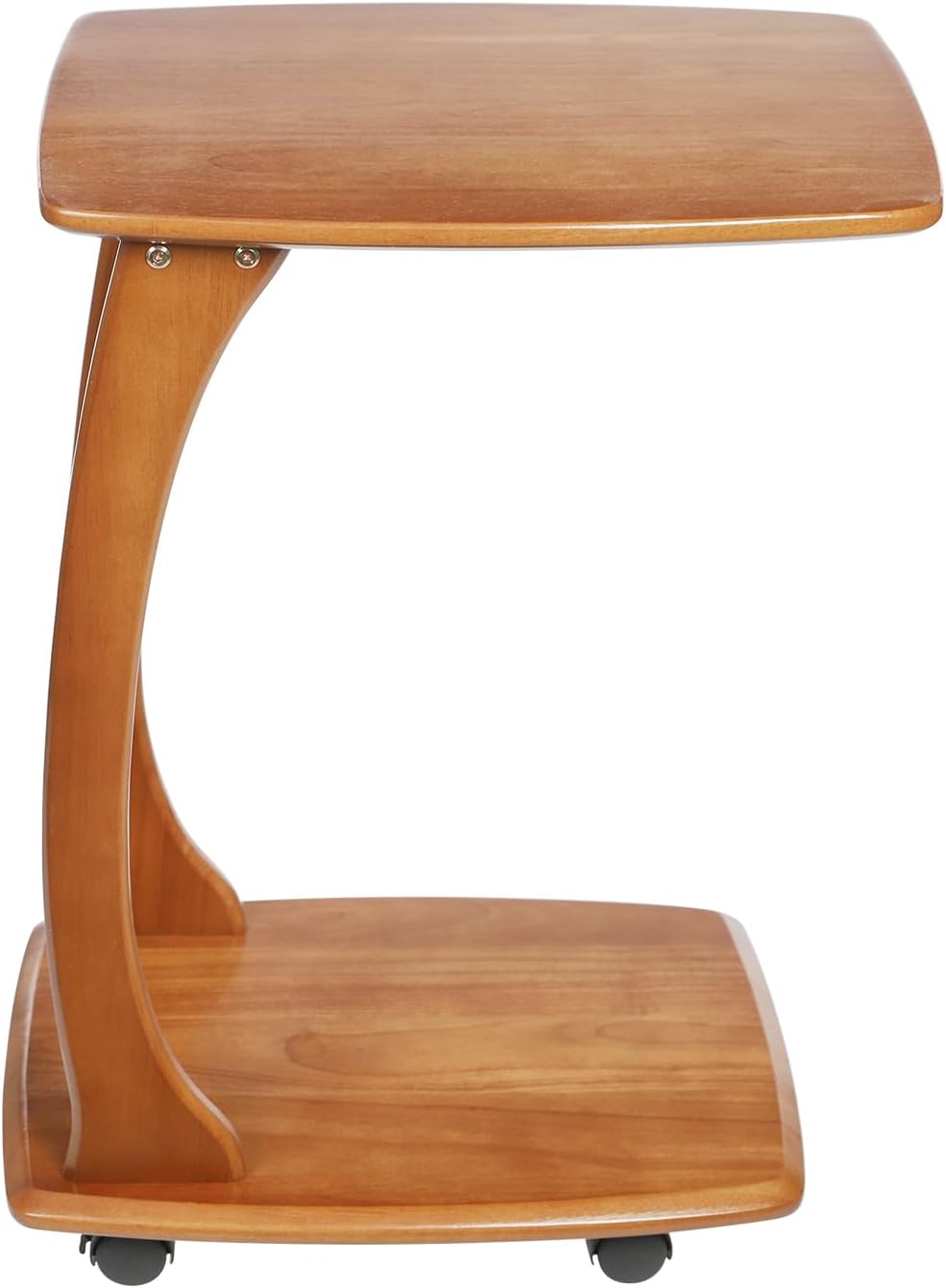 Solid Wood End Table with Rolling Wheels, C Shaped Side Table, TV Tray Table Small Accent Table, Couch Table That Slide Under for Small Space, Living Room, Bedroom or Office (Brown)