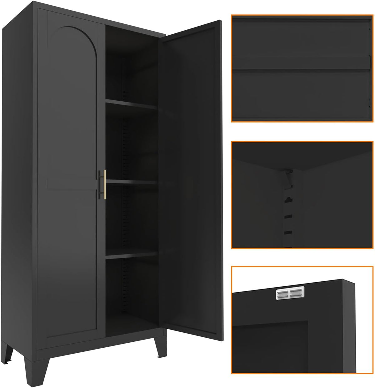 61" Tall Kitchen Pantry Cabinet, Black Metal Garage Storage Cabinet with Doors and Adjustable Shelves, Kitchen Cupboard, Pantry Cabinets for Kitchen, Dining Room, Office, Easy Assembly