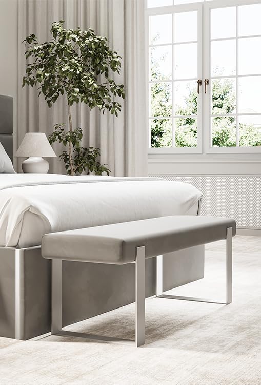 VANT Upholstered Bed Bench - Micro Suede Charcoal Grey - Matte Black - Contemporary Modern, Bedroom Bench Seat, Hallway, or Entryway