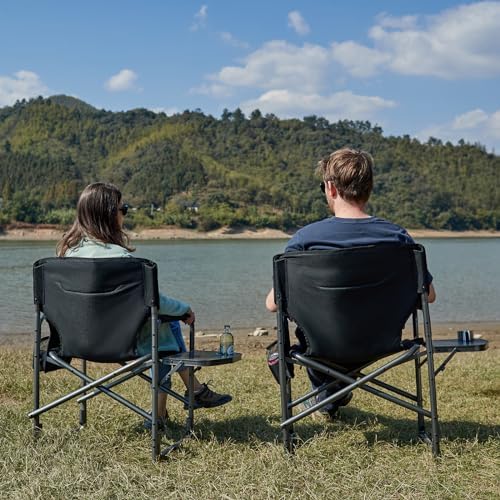 TIMBER RIDGE Aluminum Oversized Camping Chair, Support 400lbs | Lightweight Directors Chair Foldable with Side Table Detachable Side Pocket for Outdoor Camping, Lawn, Picnic