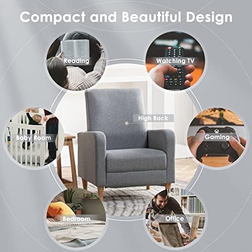COLAMY Mid-Century Modern Upholstered Accent Chair with Back Pillow & Solid Wood Legs, Fabric Cozy Armchair for Living Room, Bedroom, Reading Nook, Apartment & Small Spaces, Lightgrey